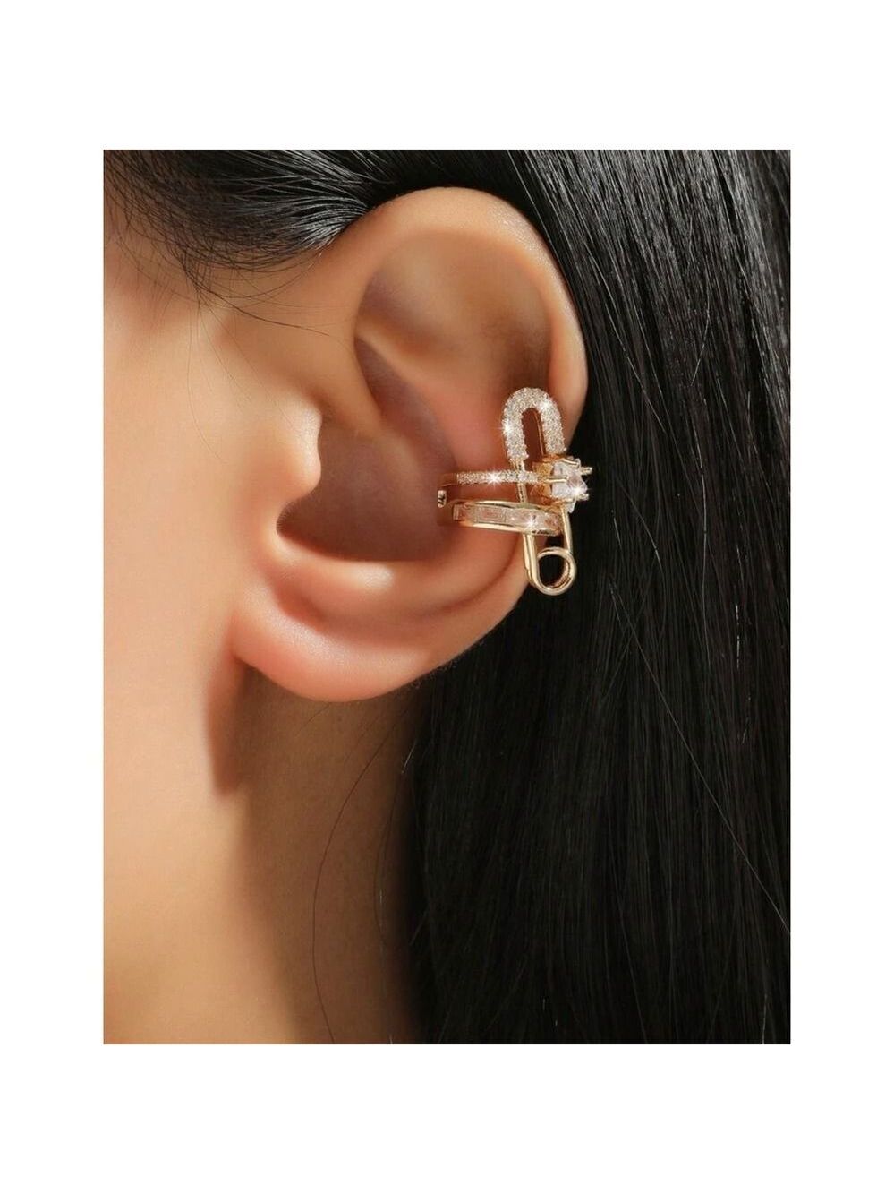 Gold color cuff earring fashionable rhinestone design trendy style 1 piece